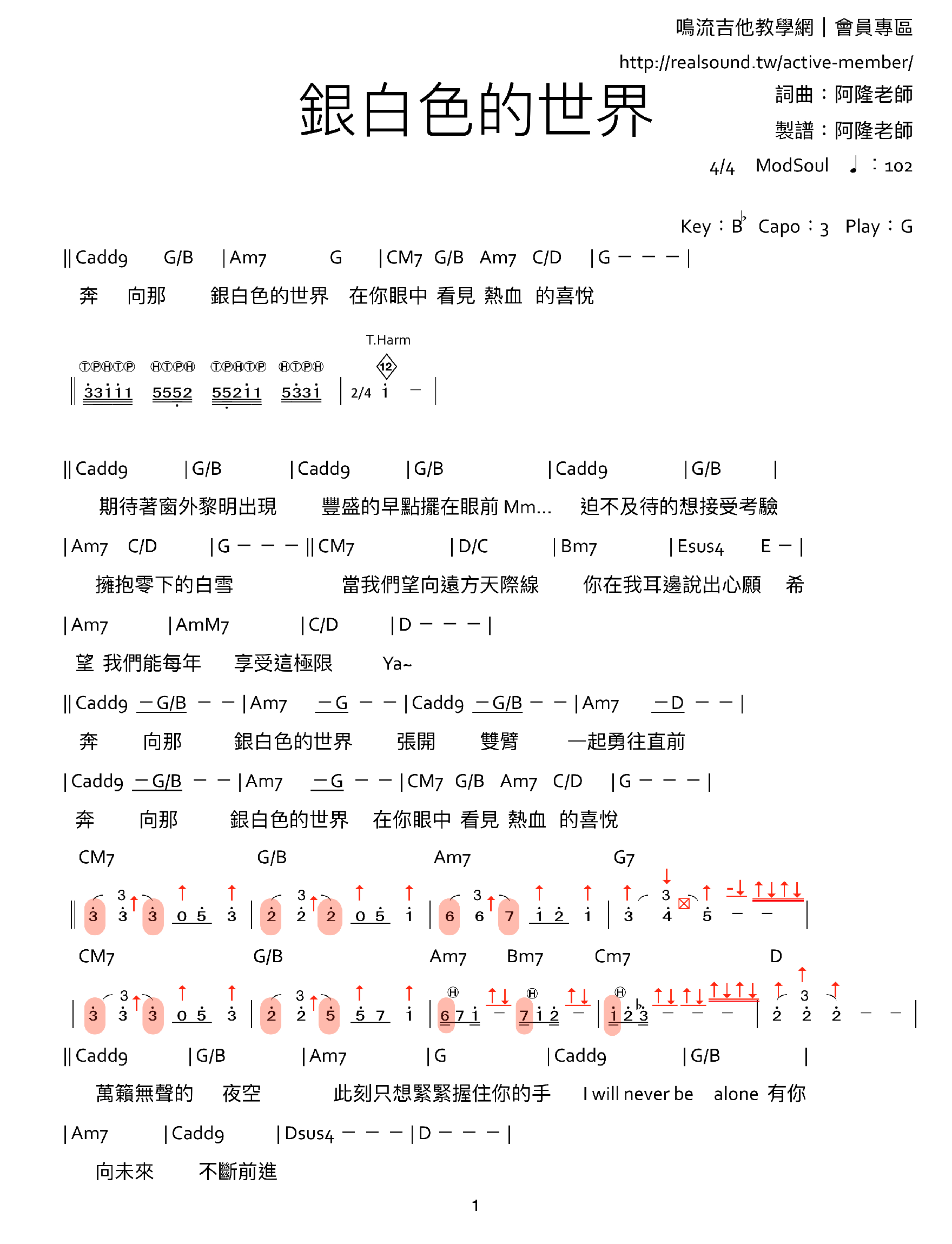 銀白色的世界吉他譜