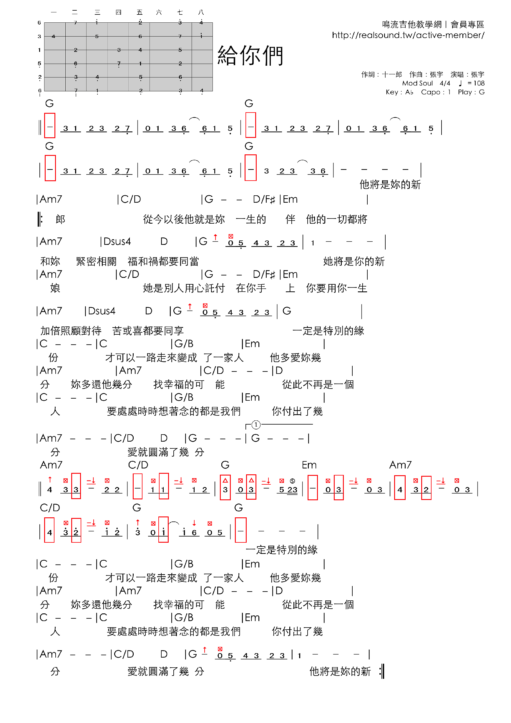 給你們-吉他譜